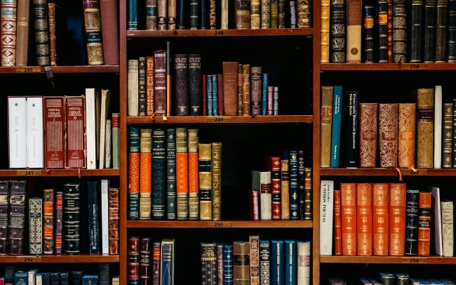 A bookshelf inside a university library