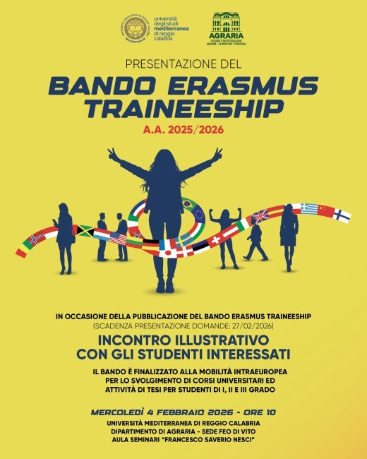 Call - Bando Erasmus traineeship - 2025/2026 - Agriculture - Agraria
